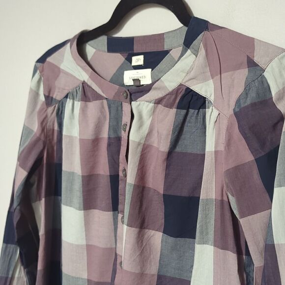 LOFT Purple Plaid Long Sleeve Blouse - Picture 2 of 6